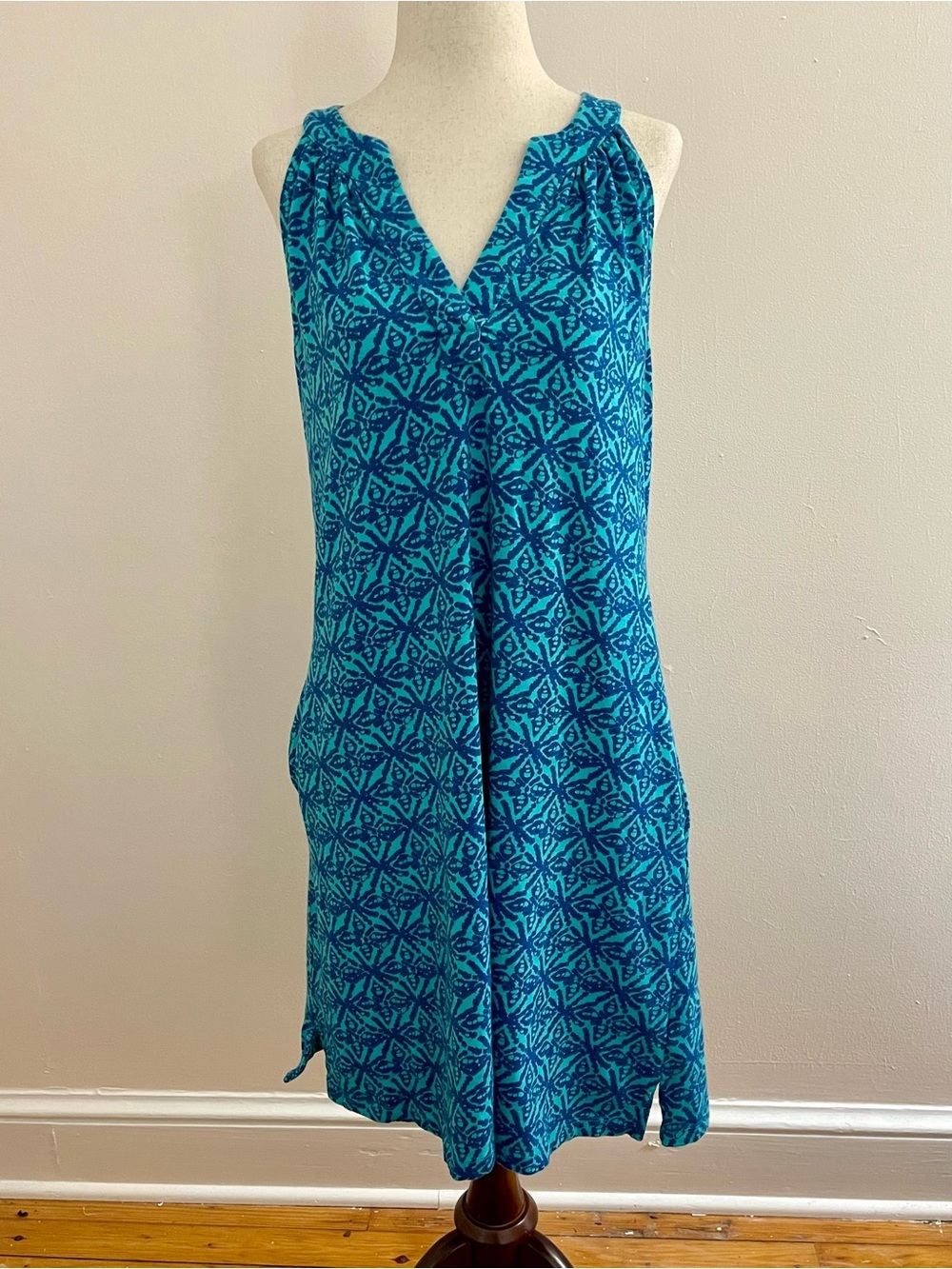 Vineyard Vines Blue Turquoise Printed Cotton Shift Dress Size S